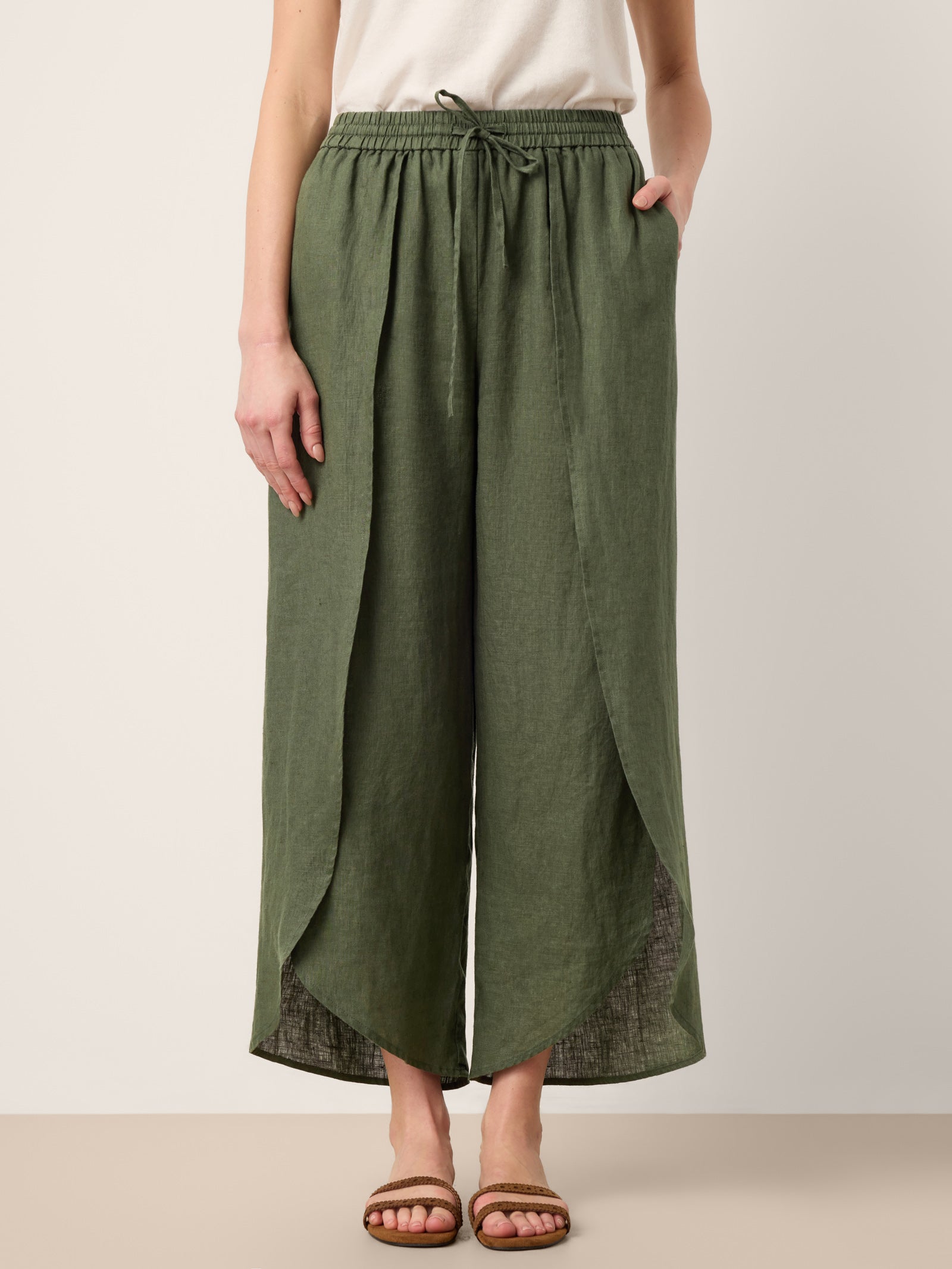 Pantalones Anchos con Cordón, Capas y Aberturas de Lino 100% PEREGRINE