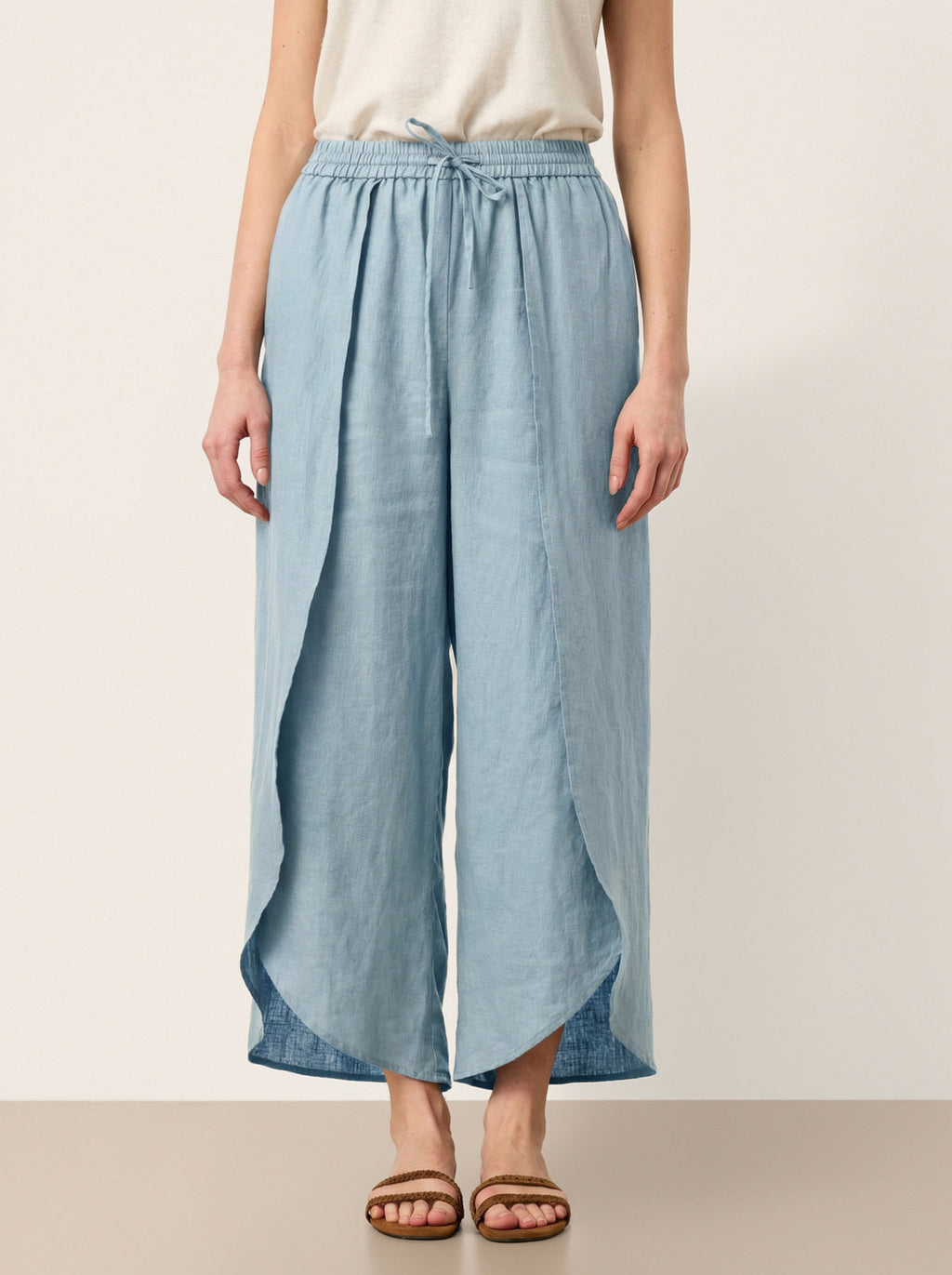 Pantalones Anchos con Cordón, Capas y Aberturas de Lino 100% PEREGRINE