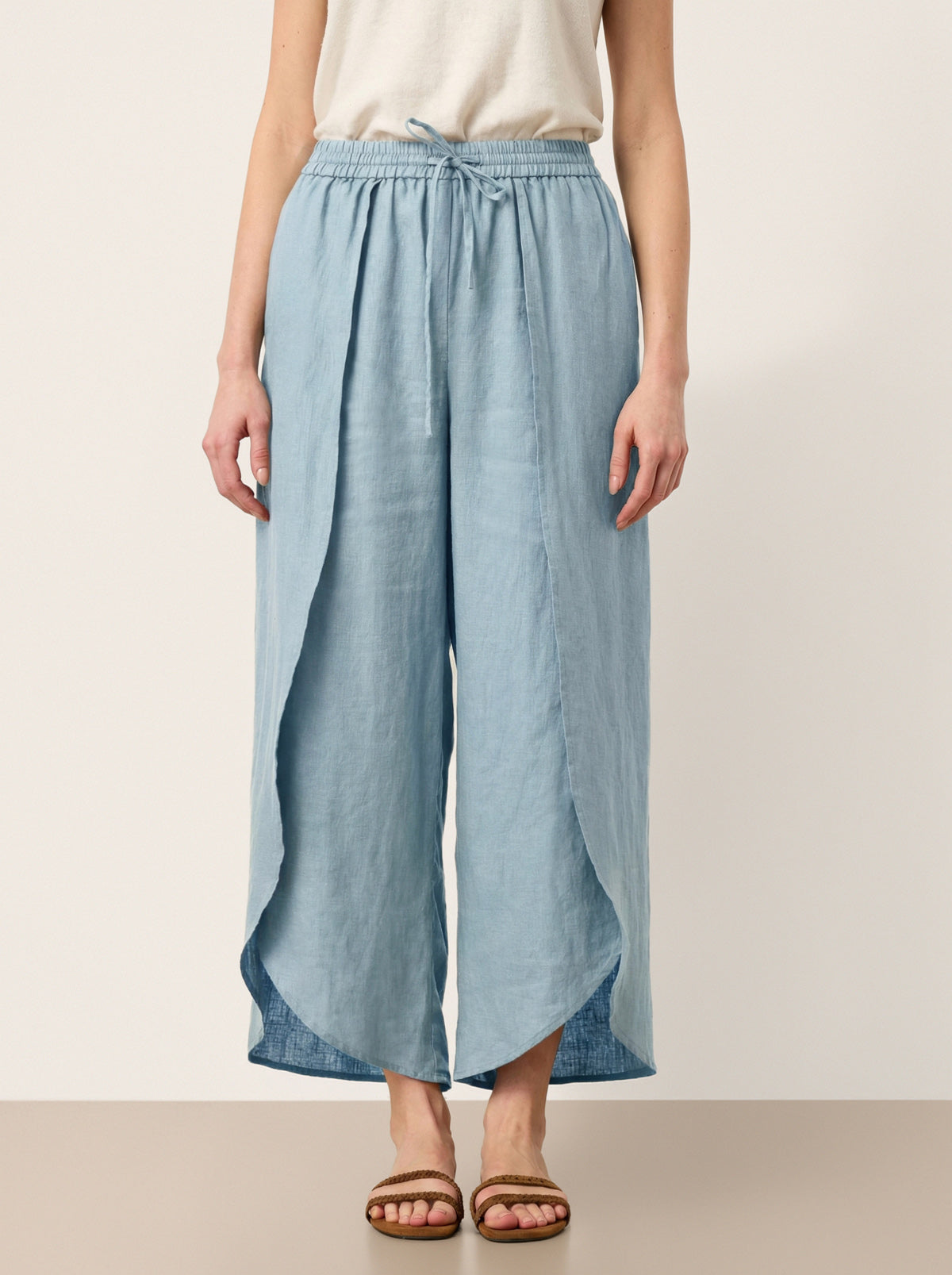 Pantalones Anchos con Cordón, Capas y Aberturas de Lino 100% PEREGRINE