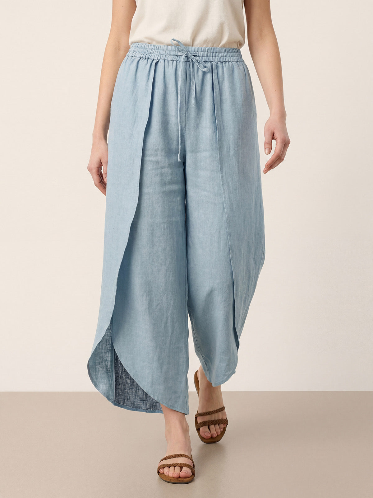 Pantalones Anchos con Cordón, Capas y Aberturas de Lino 100% PEREGRINE
