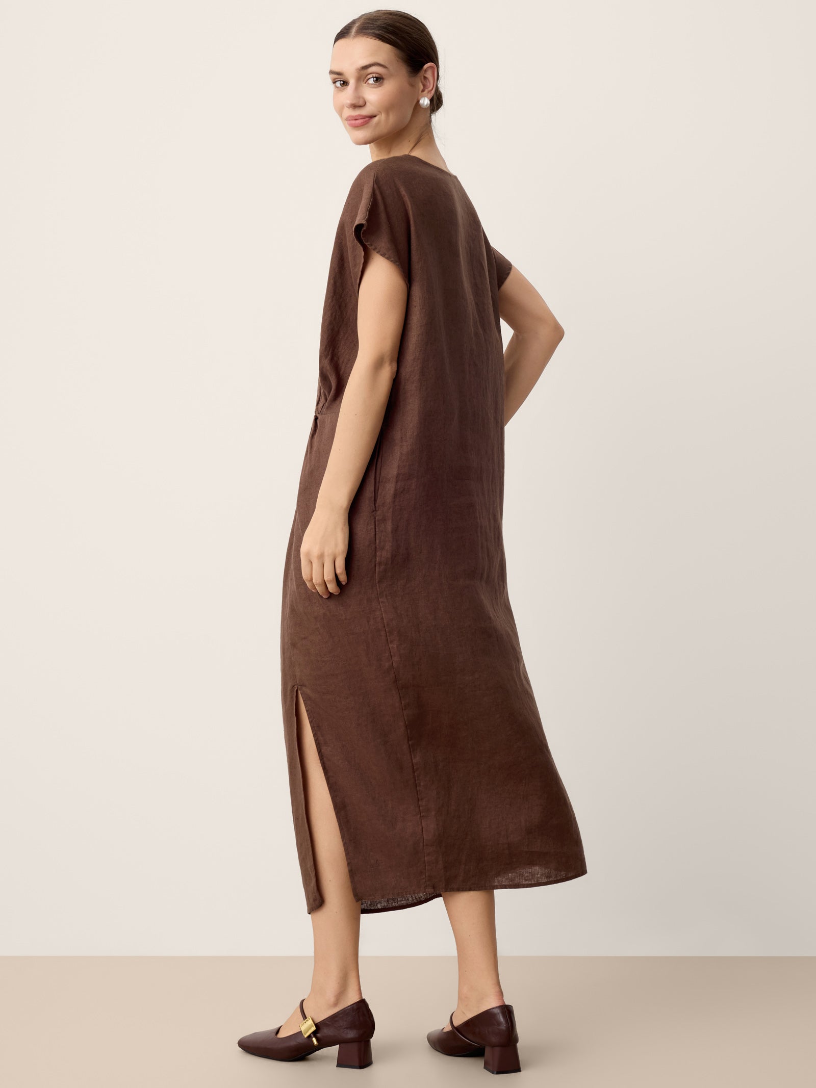 100% Linen Twist-Waist Slit Maxi Dress LYNETTE