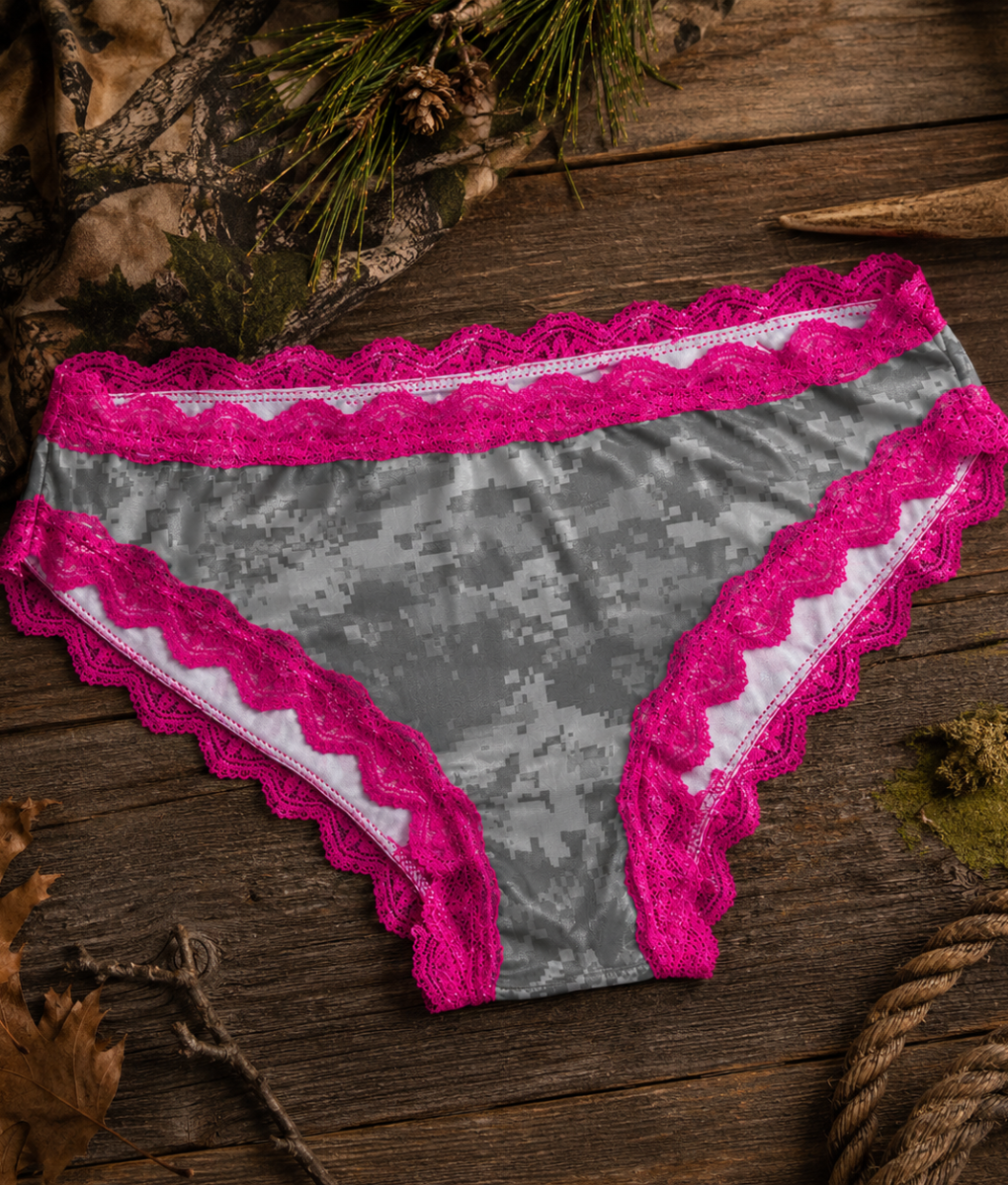 Women's Pink Camo Lace Panty - Atlas Fuchsia Hunting Underwear - Wilderness Dreams