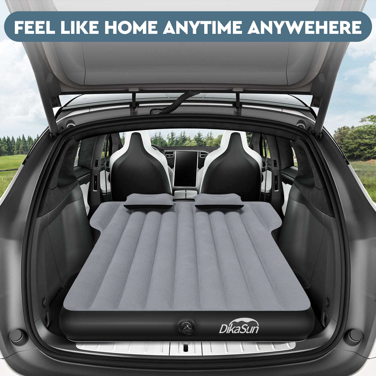 Colchón Tesla Model Y: Colchón de aire inflable para camping para Model Y, almohadilla gruesa para dormir en SUV de viaje con bomba de aire para coche y 2 almohadas, gris
