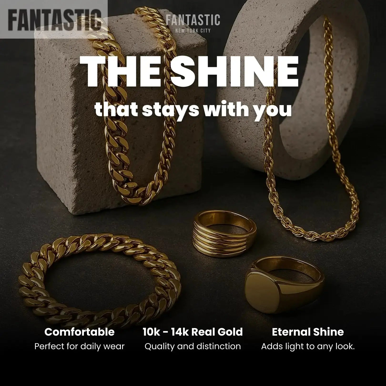 Cadena de oro de 10K, corte de luna