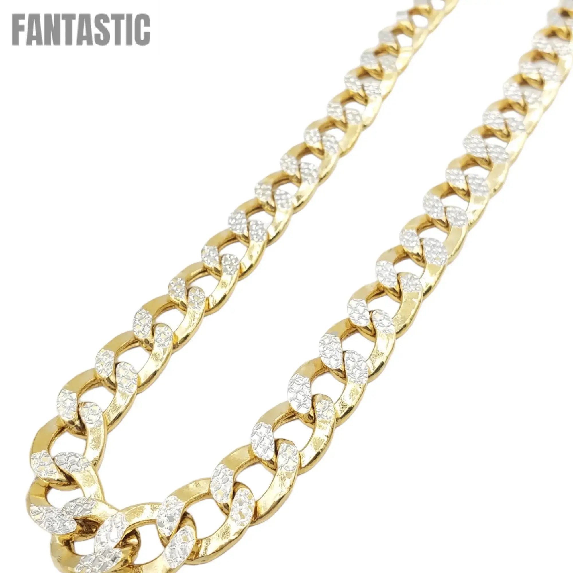 Cadena de oro de 10K, eslabones cubanos huecos, corte diamante (pavé)