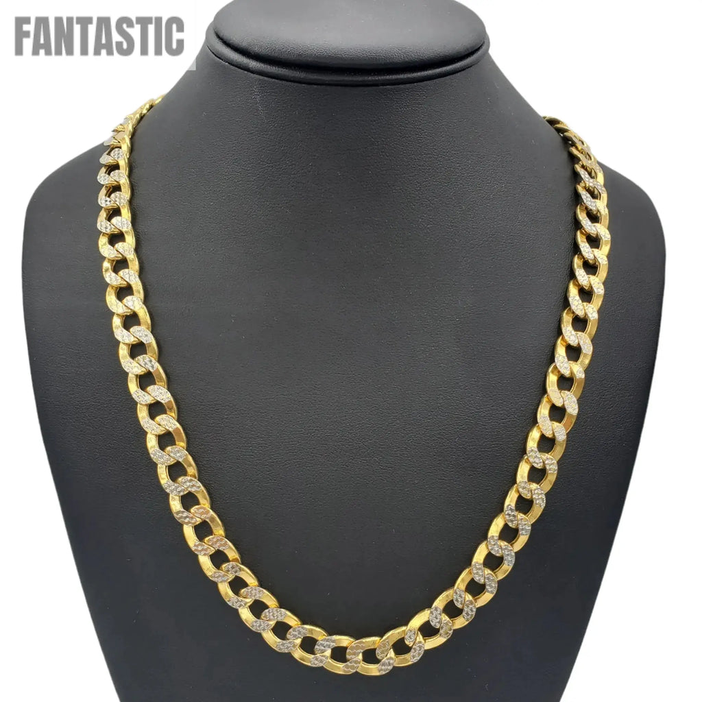 Cadena de oro de 10K, eslabones cubanos huecos, corte diamante (pavé)