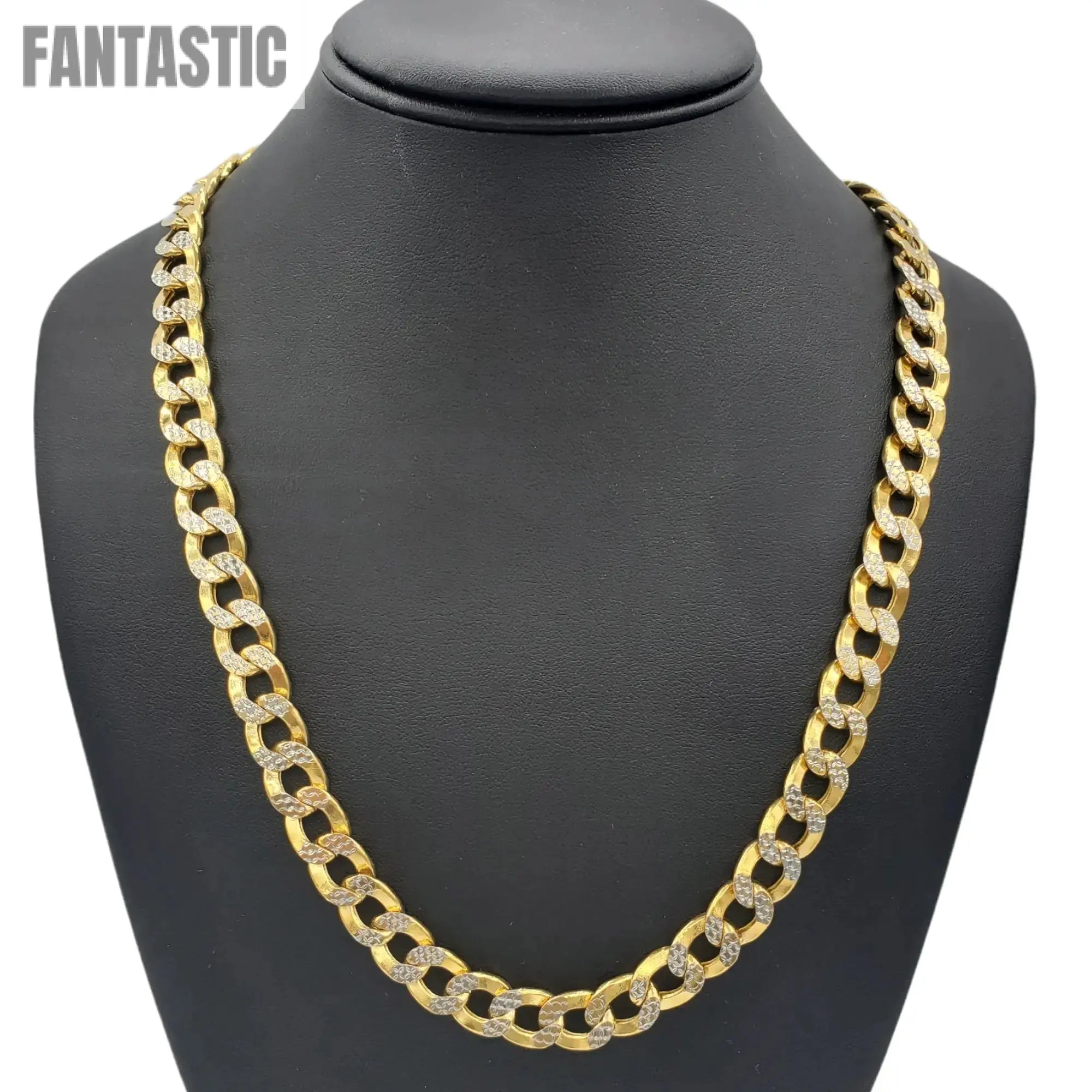Cadena de oro de 10K, eslabones cubanos huecos, corte diamante (pavé)
