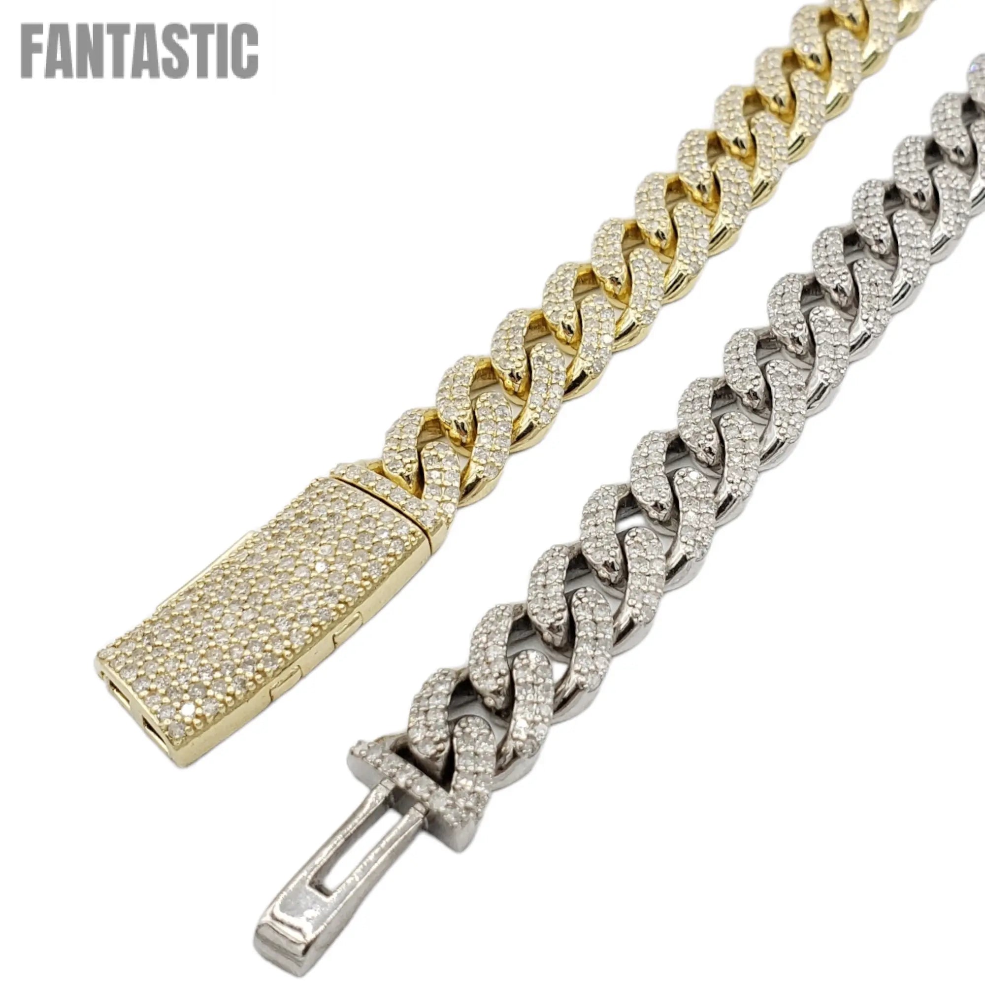 Cadenas cubanas de Miami de oro de 10K con diamantes (10 mm)