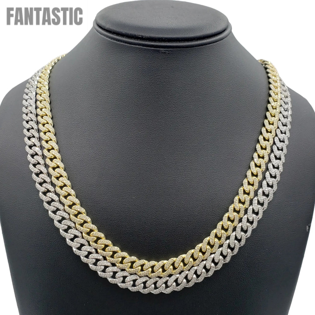 Cadenas cubanas de oro 10K con diamantes (9mm)