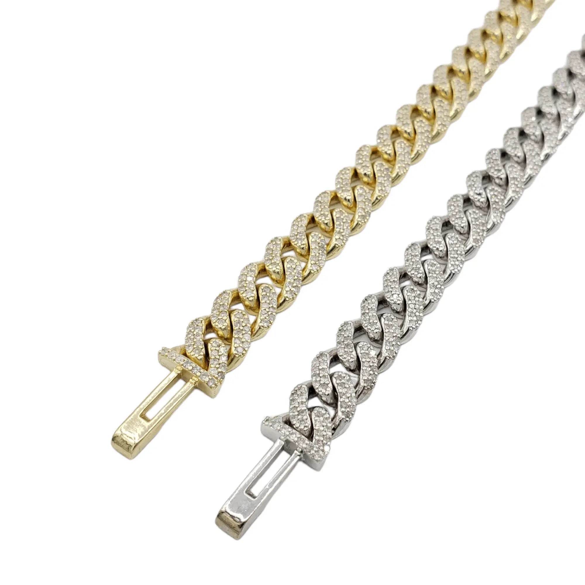 Cadenas cubanas de oro 10K con diamantes (9mm)