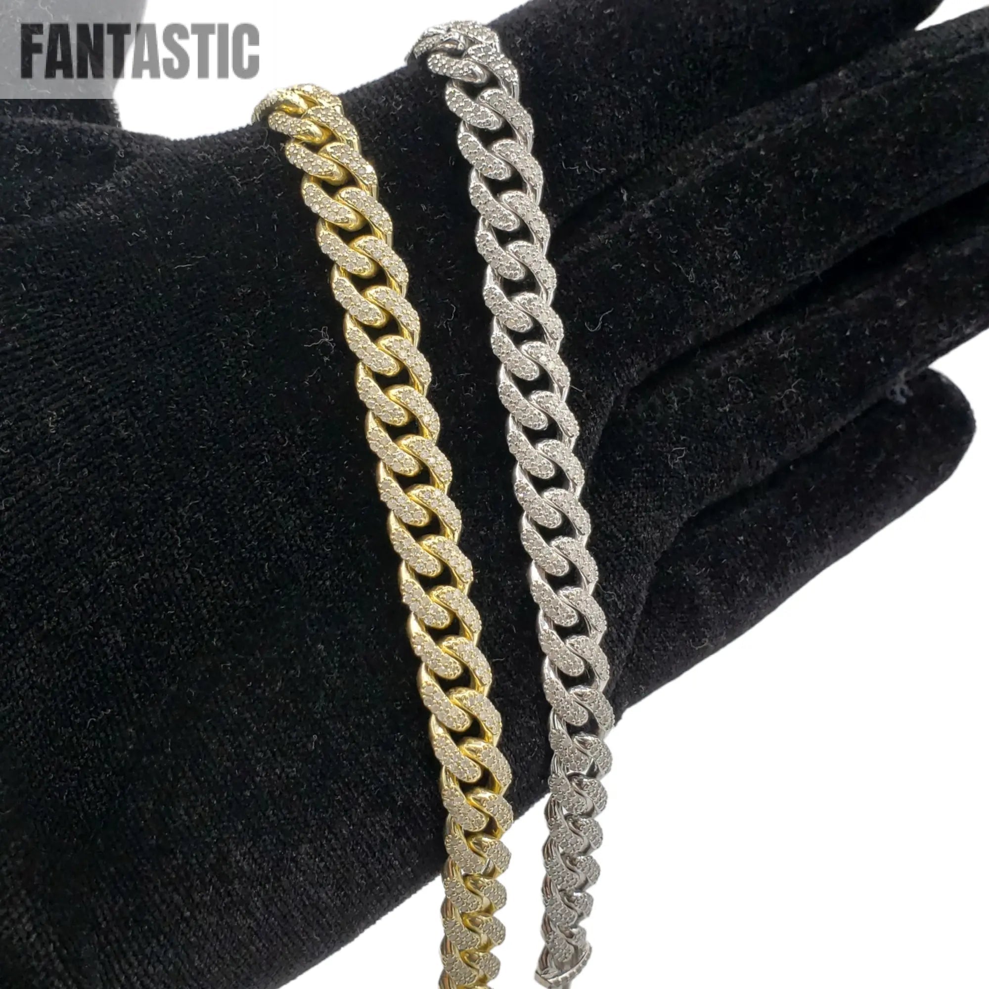 Cadenas cubanas de oro 10K con diamantes (9mm)