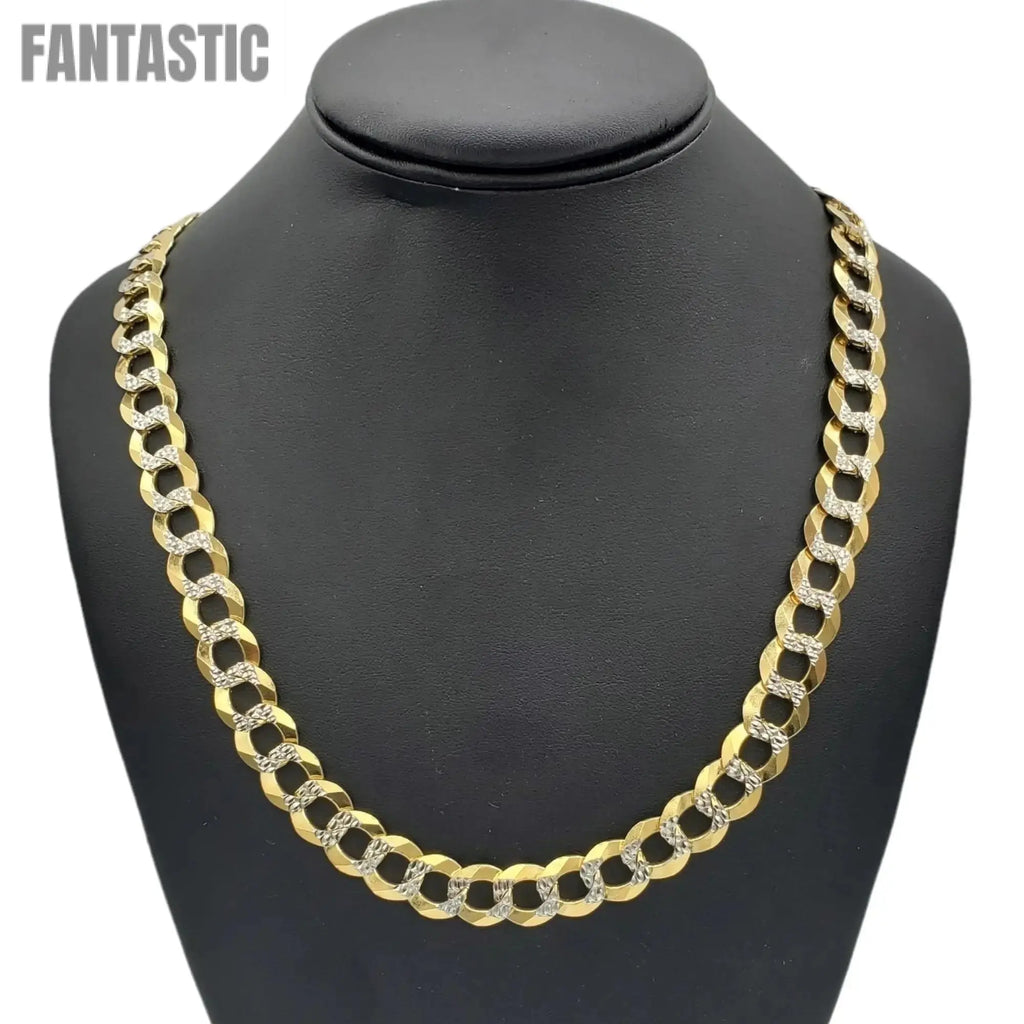 Cadena de oro de 10K - Eslabón cubano macizo con corte de diamante (pavé)