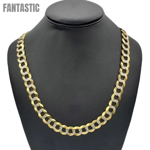 Cadena de oro de 10K - Eslabón cubano macizo con corte de diamante (pavé)