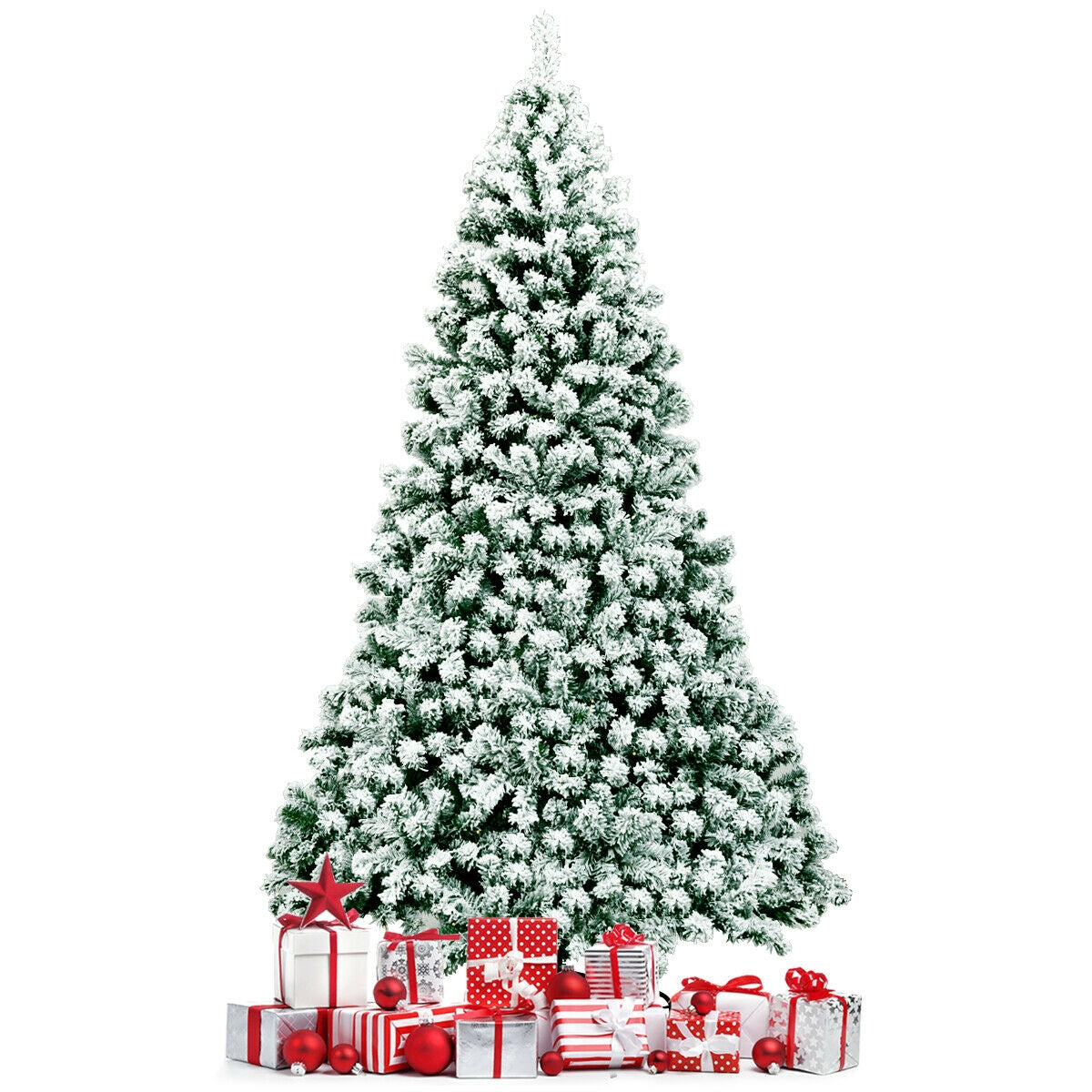 7.5 Feet Pre-Lit Premium Snow Flocked Hinged Artificial Christmas Tree with 550 Lights