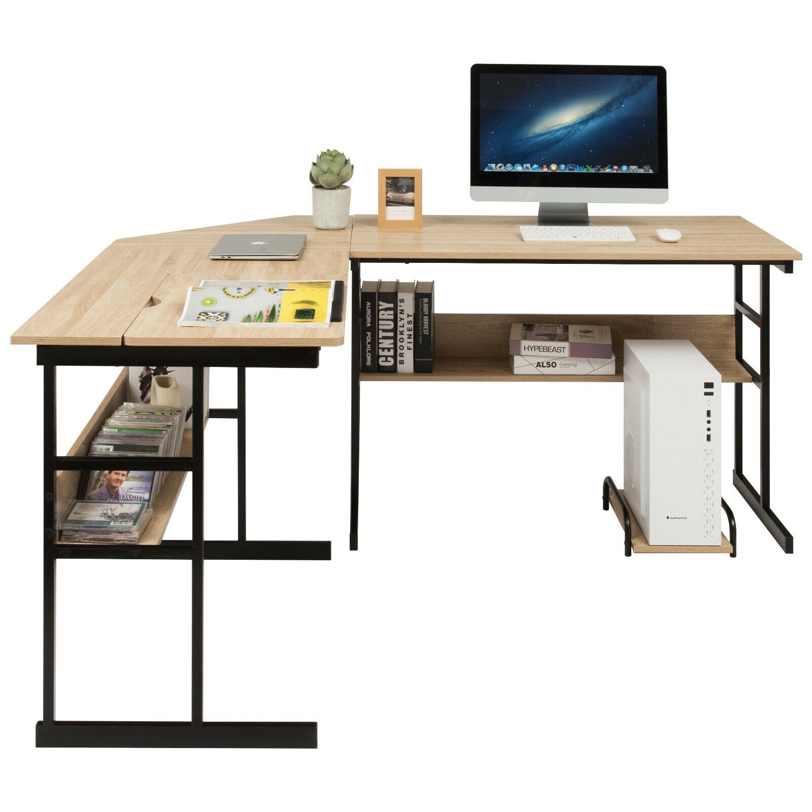 L-Shaped Computer Desk with Tiltable Tabletop