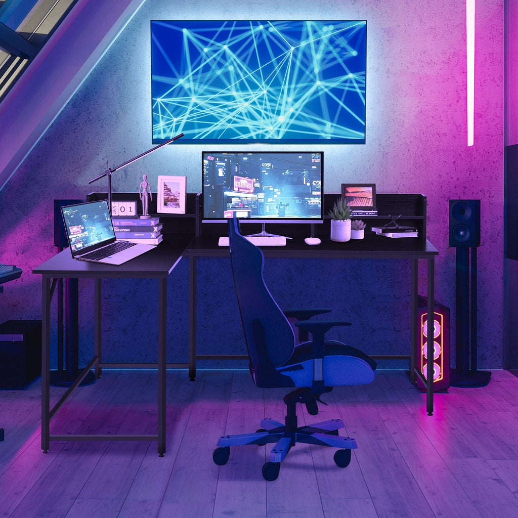 5.5 Inch L-shaped Computer Desk with Bookshelf