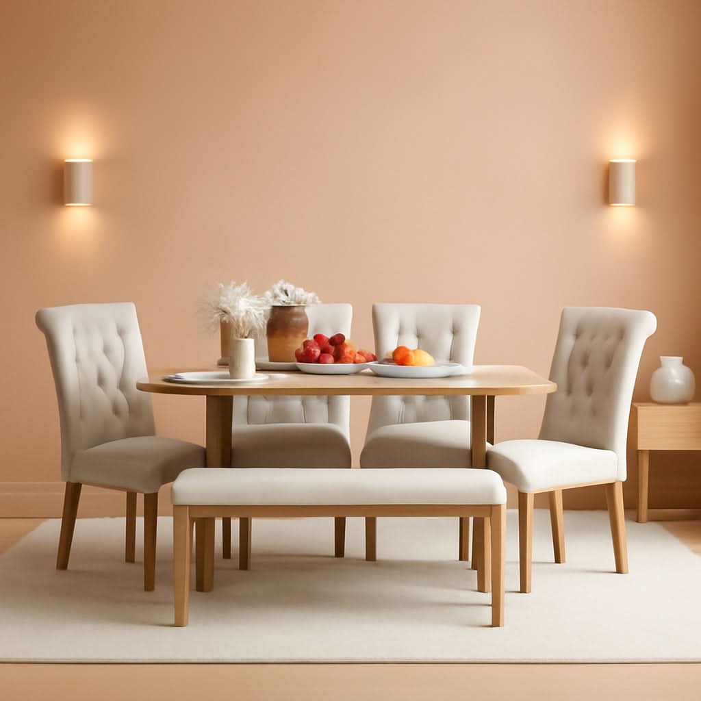 Juego de Comedor Rectangular Industrial de Madera Maciza
