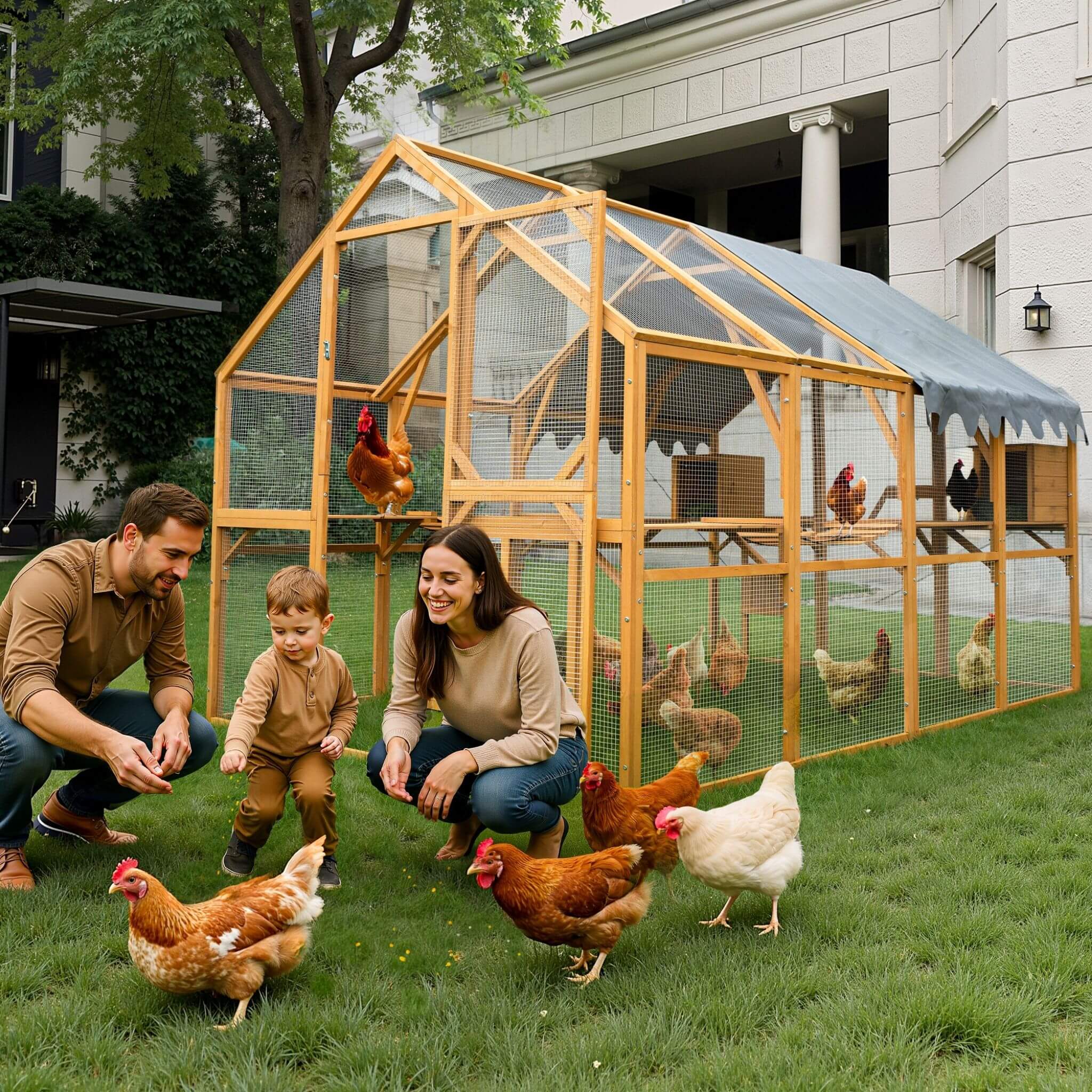 Parque para gatitos grande para exteriores de 110 pulgadas, gallinero con cubierta impermeable (SAK15370)
