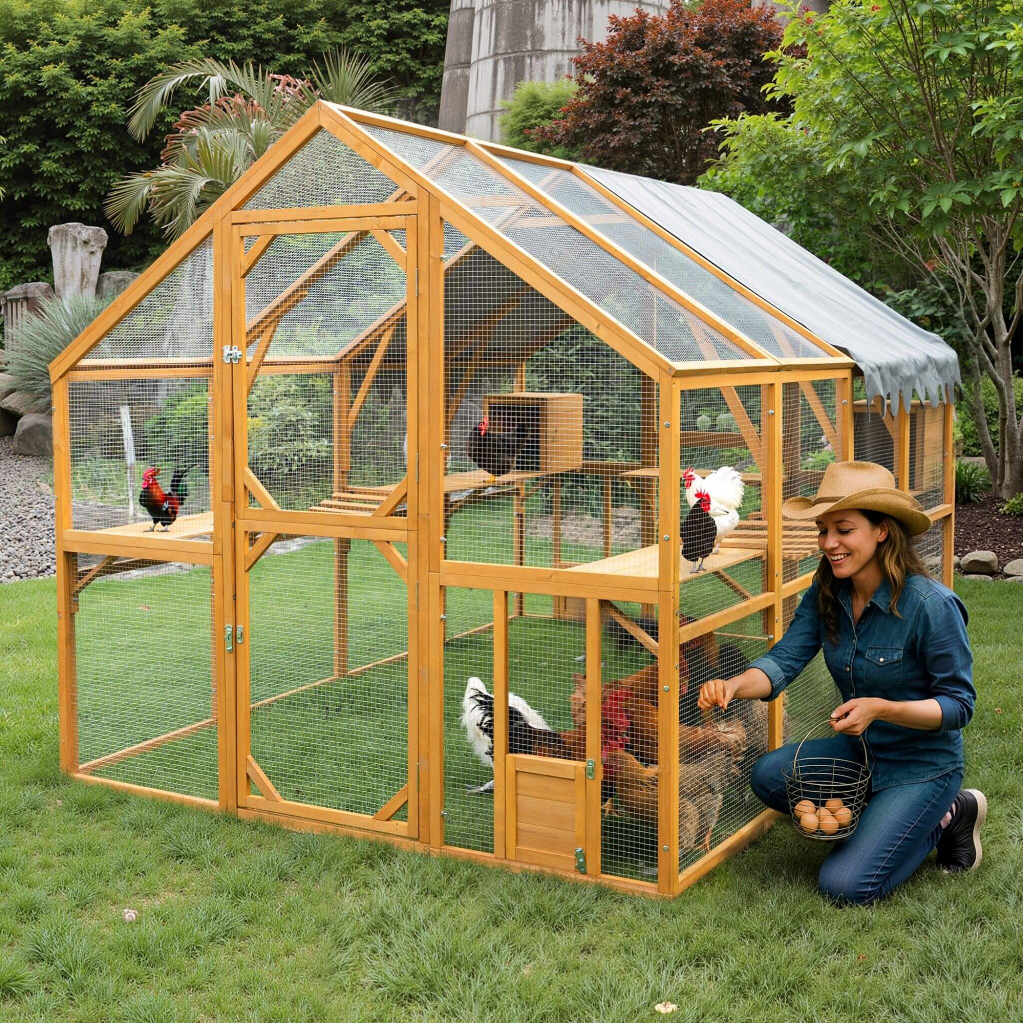 Parque para gatitos grande para exteriores de 110 pulgadas, gallinero con cubierta impermeable (SAK15370)