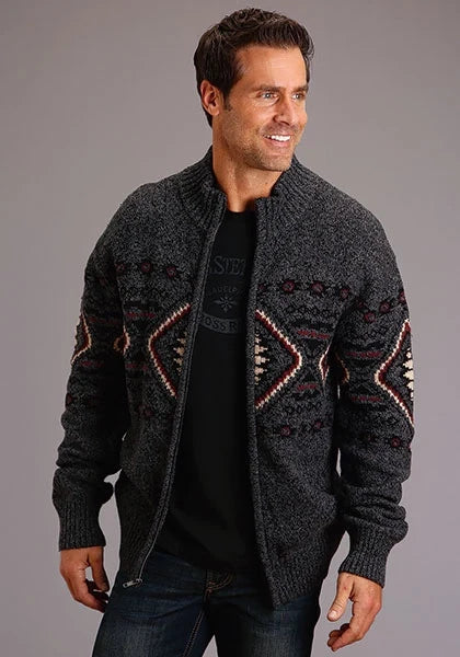 Stetson 1343 Horizontal Aztec (Grey) - Men's Sweater