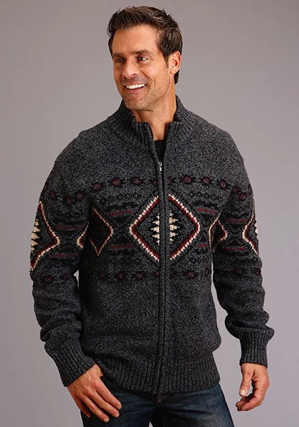 Stetson 1343 Horizontal Aztec (Grey) - Men's Sweater