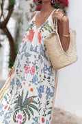 Bedrucktes sommerliches Maxikleid mit V-Ausschnitt