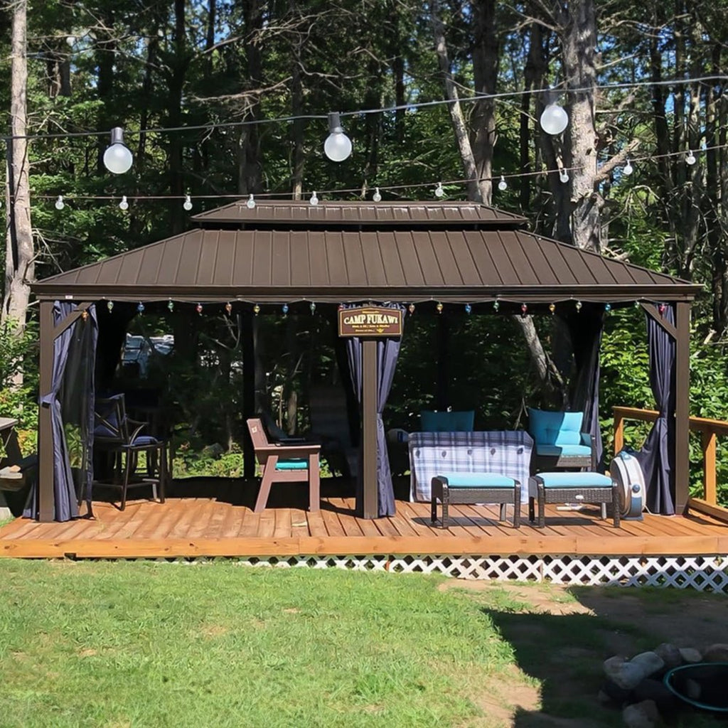 [12X20FT] Alora Heavy-Duty Outdoor Backyard Hardtop Gazebo With Netting And Curtains (SAK18352)
