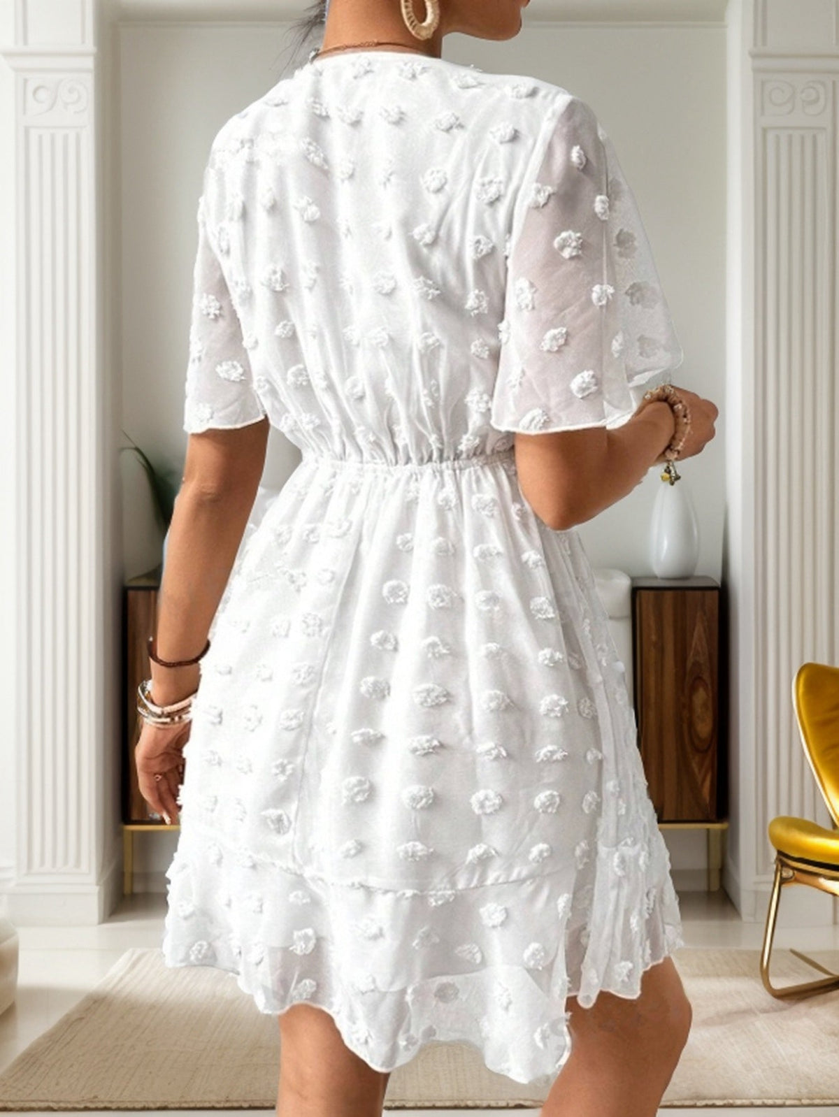 Women Summer V Neck Short Sleeve A Line Dress