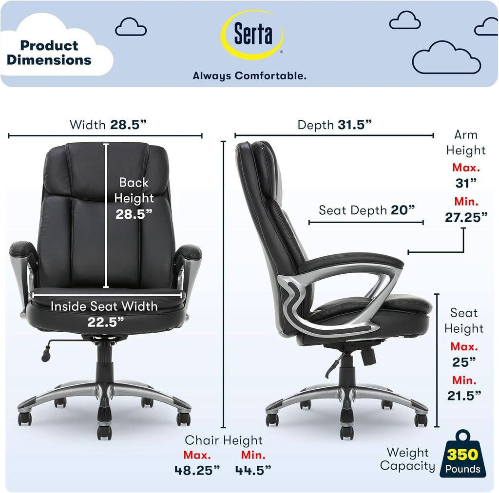 Sillón de oficina ejecutivo ergonómico grande y alto negro