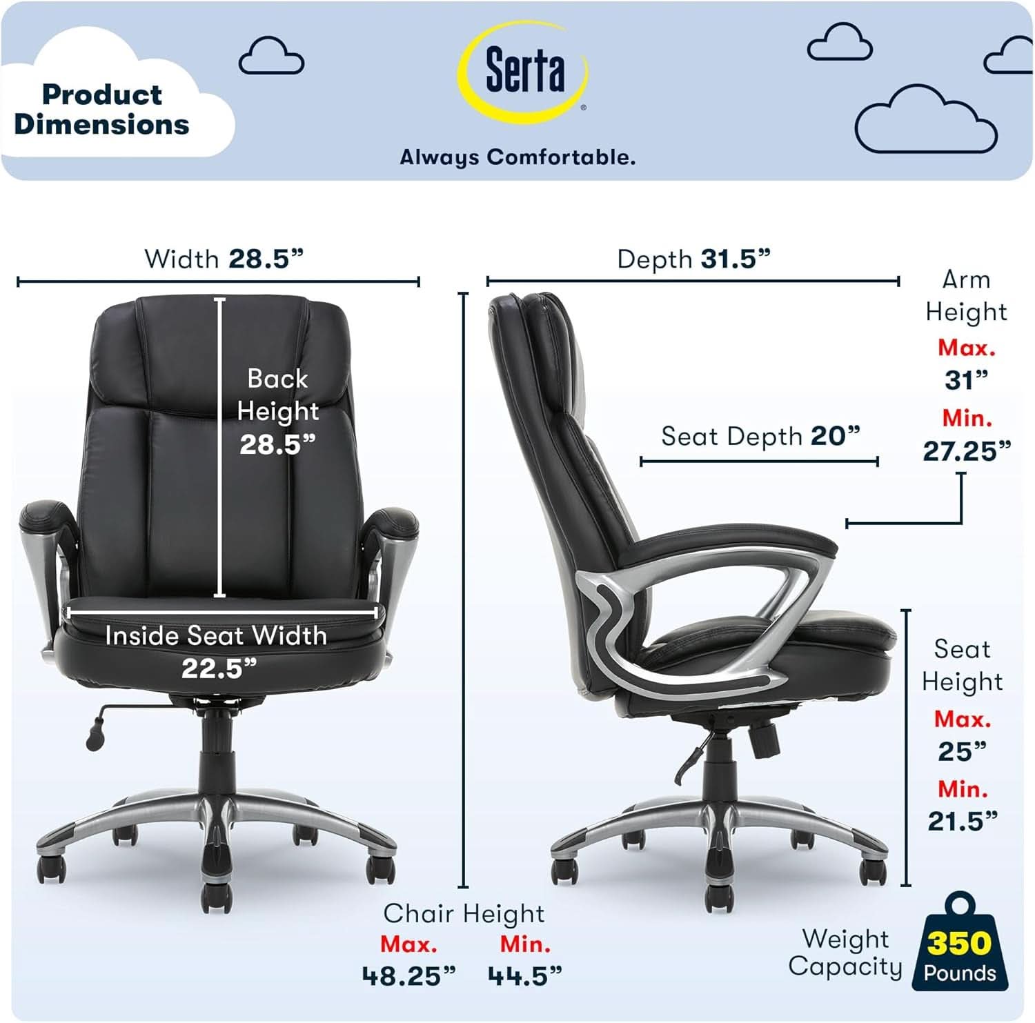 Sillón de oficina ejecutivo ergonómico grande y alto negro