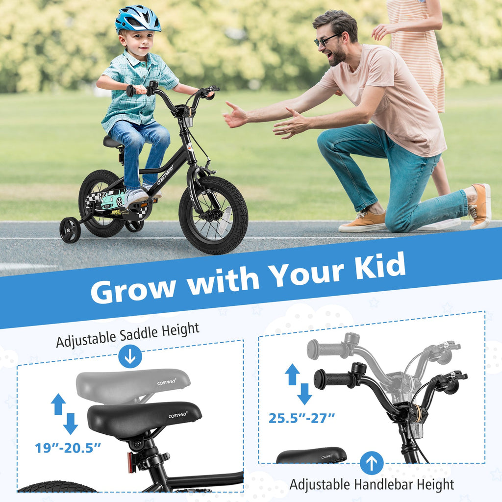 12 Inch Kids Bike Adjustable for 3-4 Years Old with Low-Step Frame