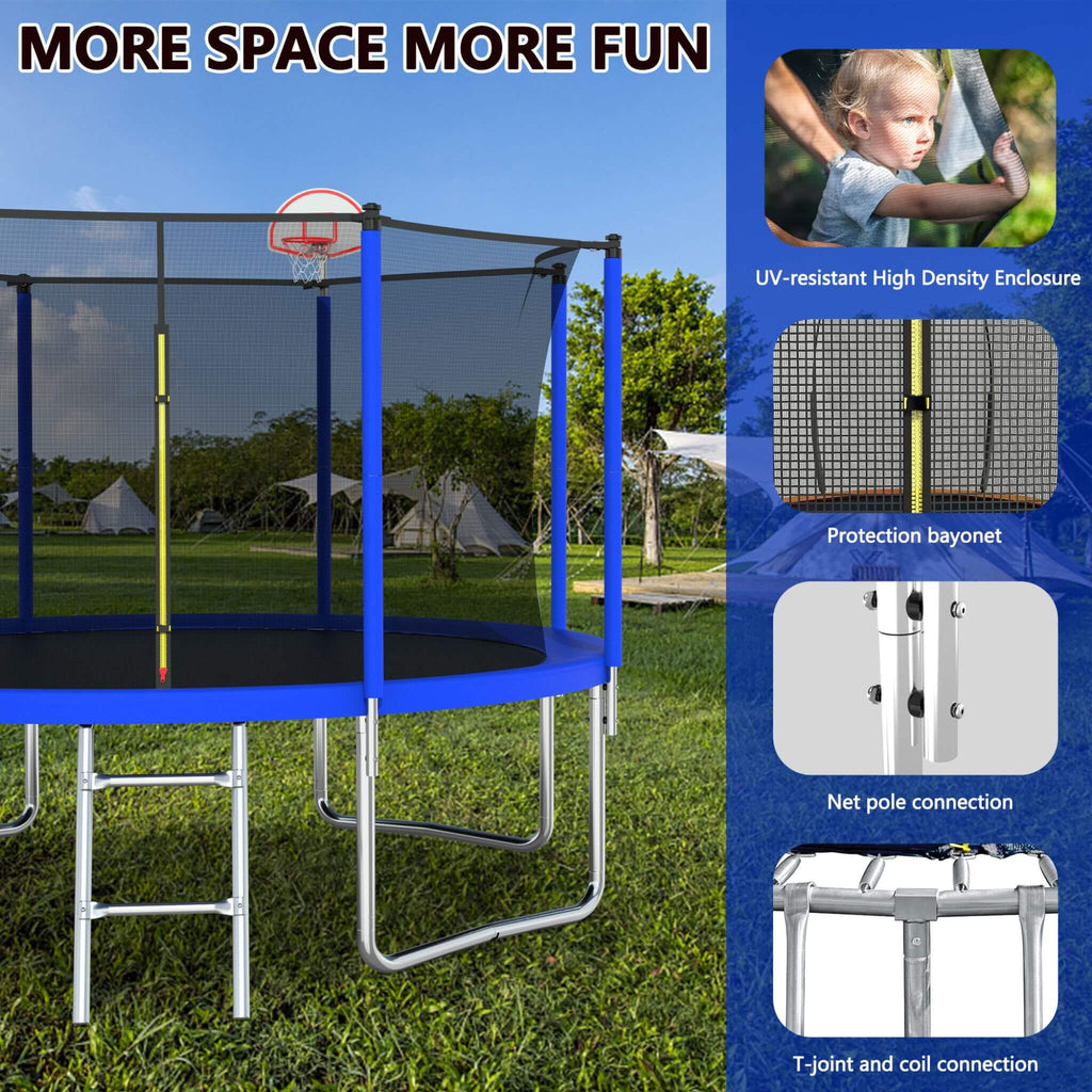 Trampolín de exterior premium de 3.65 m para niños y adultos con canasta de baloncesto y red de seguridad (SAK15723)