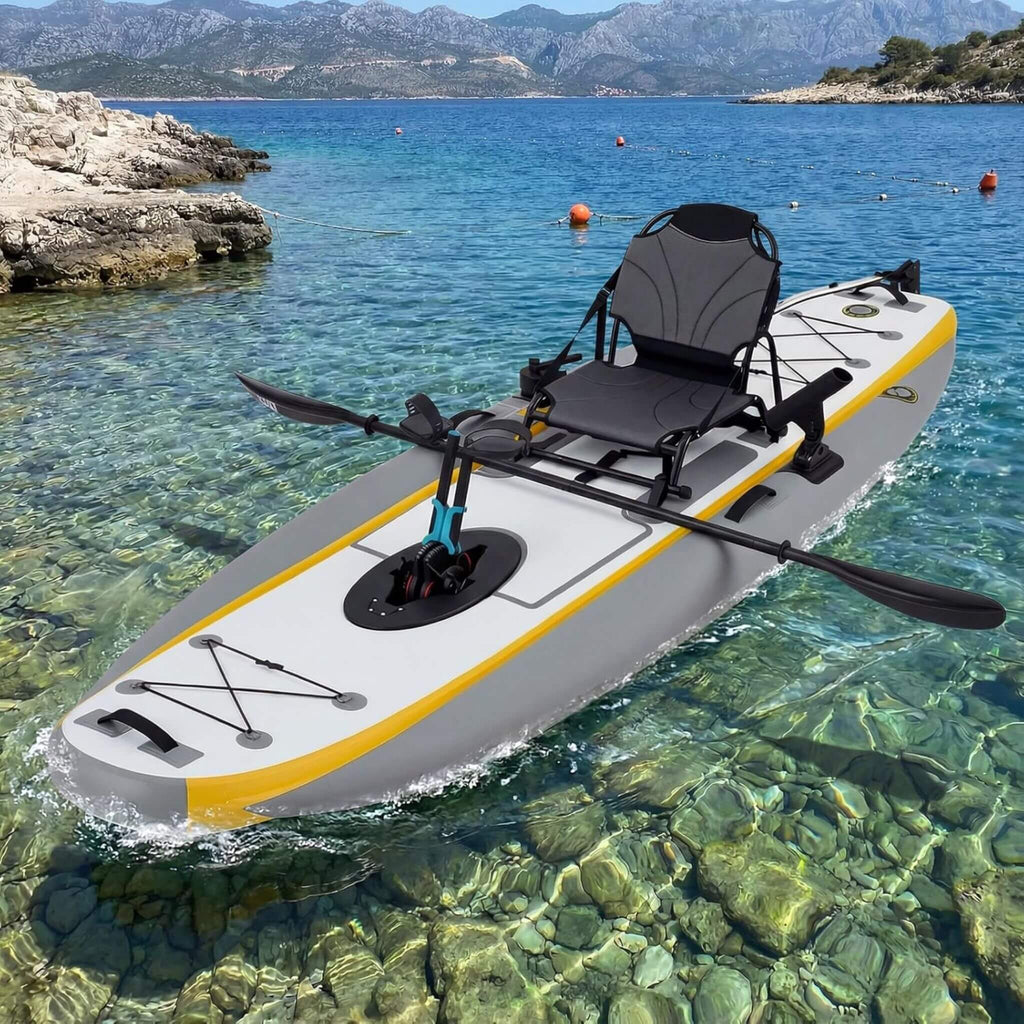 Kayak de pesca inflable portátil de PVC ligero de 12 pies con sistema de pedales (SAK64328)