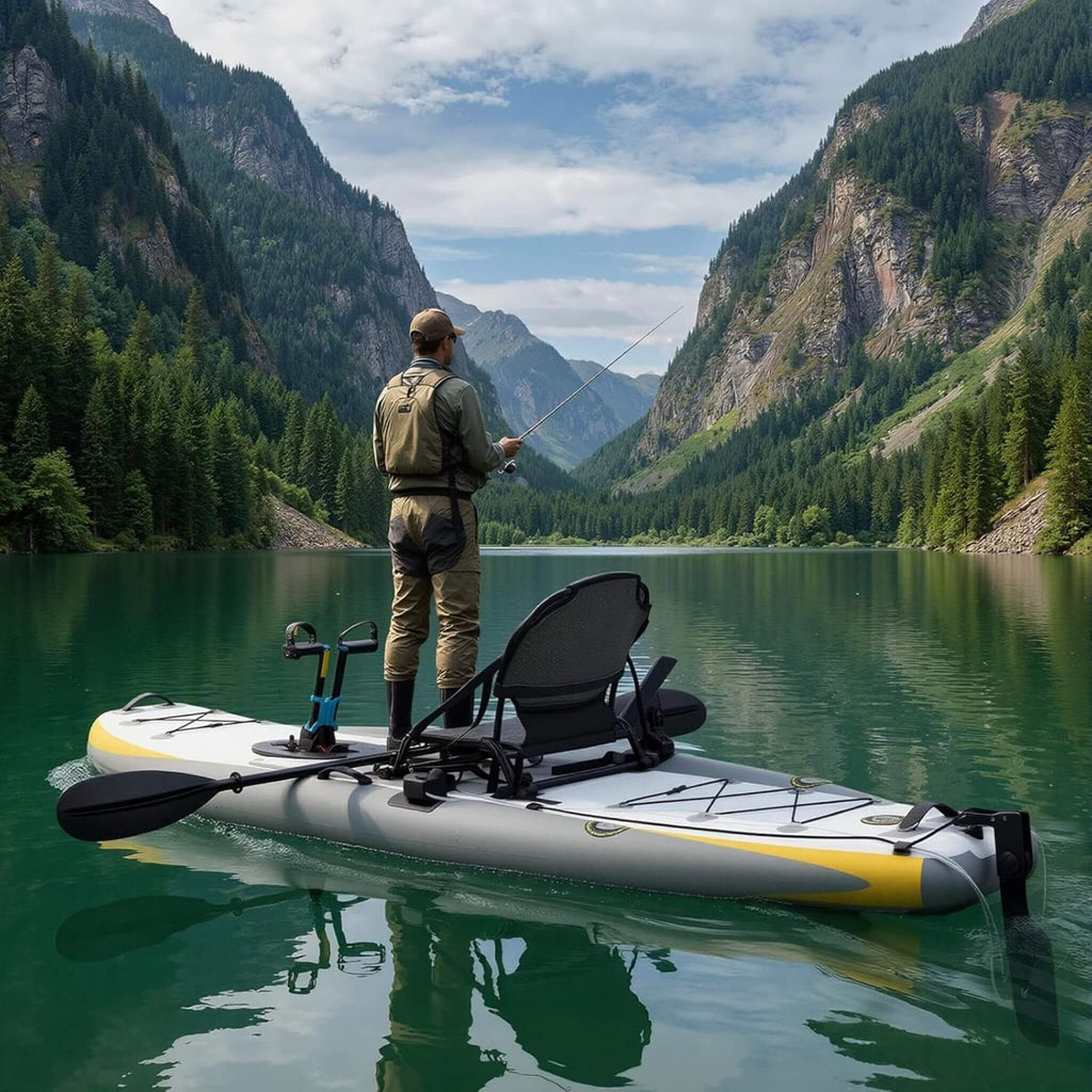 Kayak de pesca inflable portátil de PVC ligero de 12 pies con sistema de pedales (SAK64328)