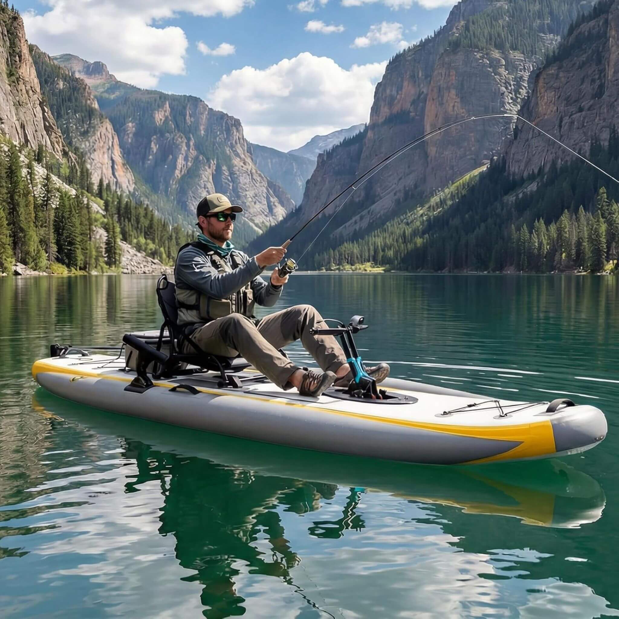 Kayak de pesca inflable portátil de PVC ligero de 12 pies con sistema de pedales (SAK64328)