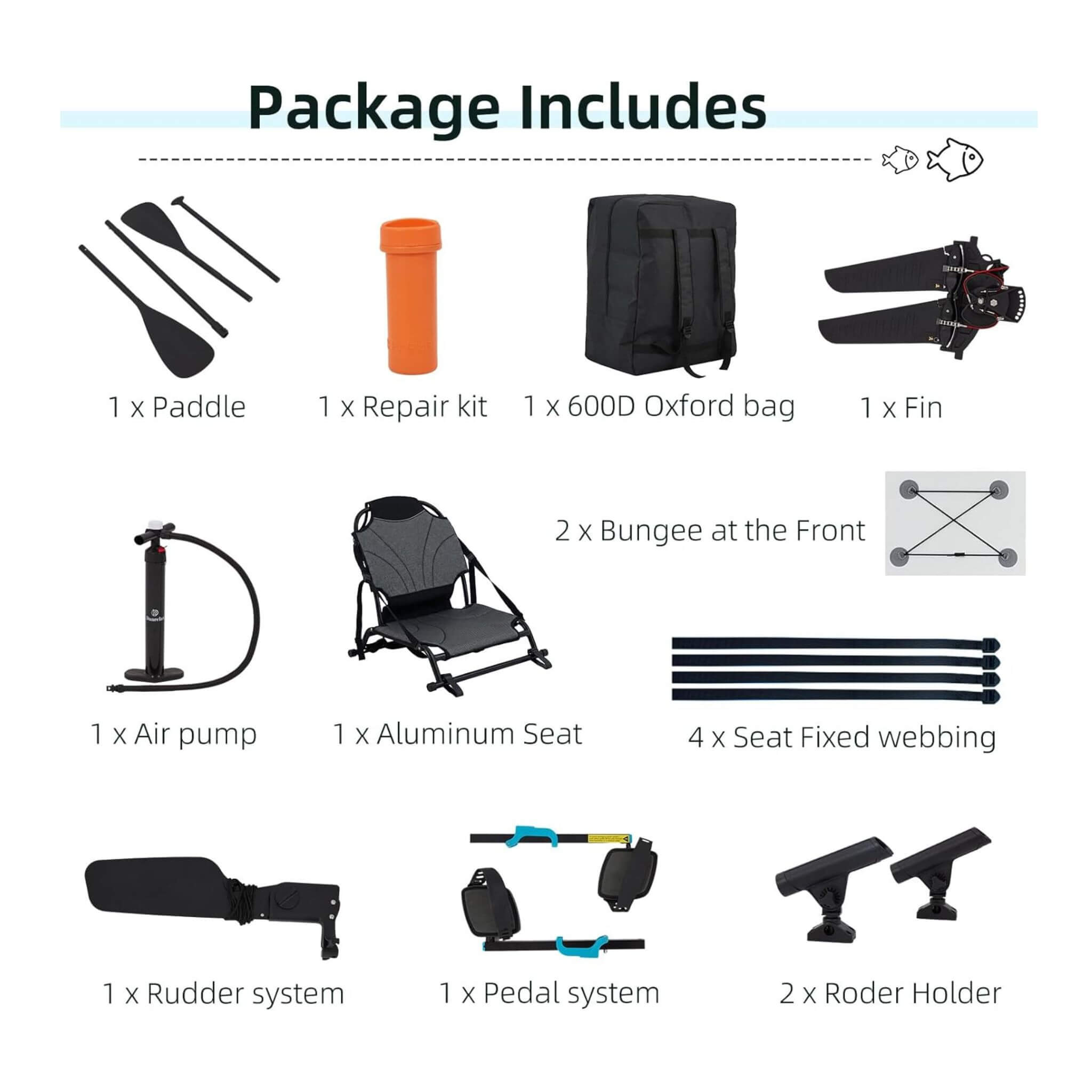 Kayak de pesca inflable portátil de PVC ligero de 12 pies con sistema de pedales (SAK64328)
