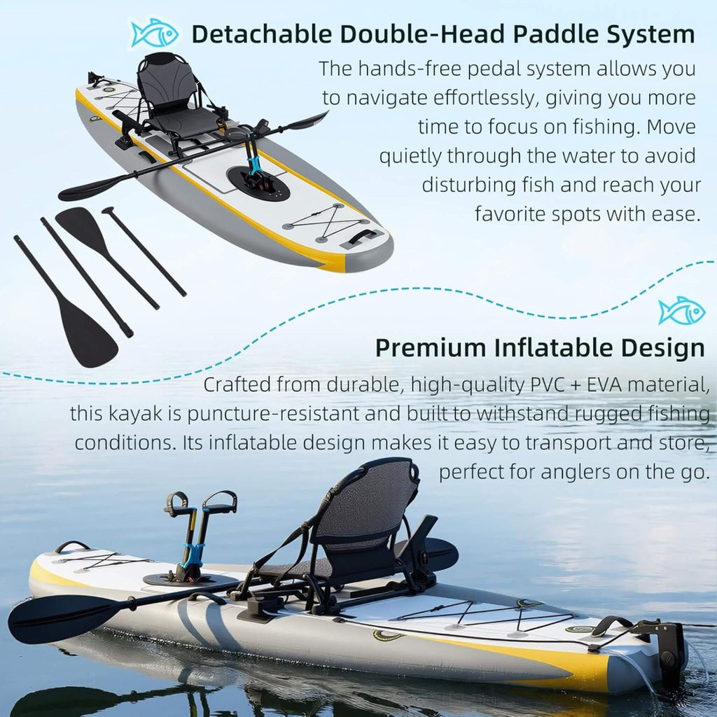 Kayak de pesca inflable portátil de PVC ligero de 12 pies con sistema de pedales (SAK64328)