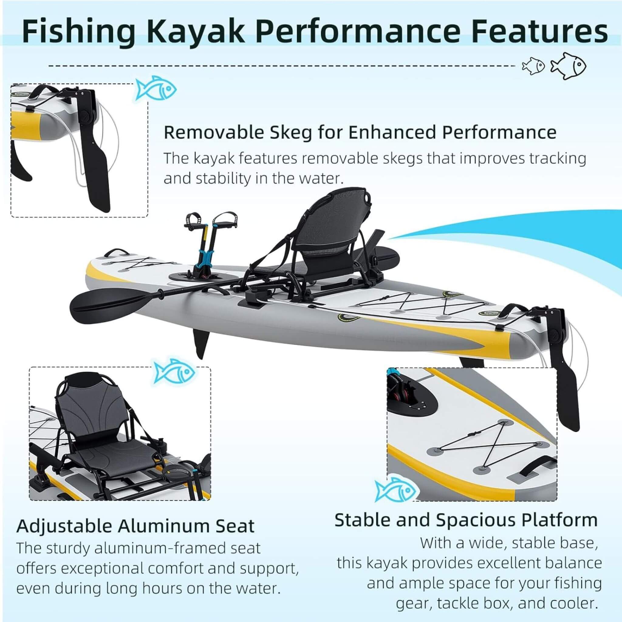 Kayak de pesca inflable portátil de PVC ligero de 12 pies con sistema de pedales (SAK64328)
