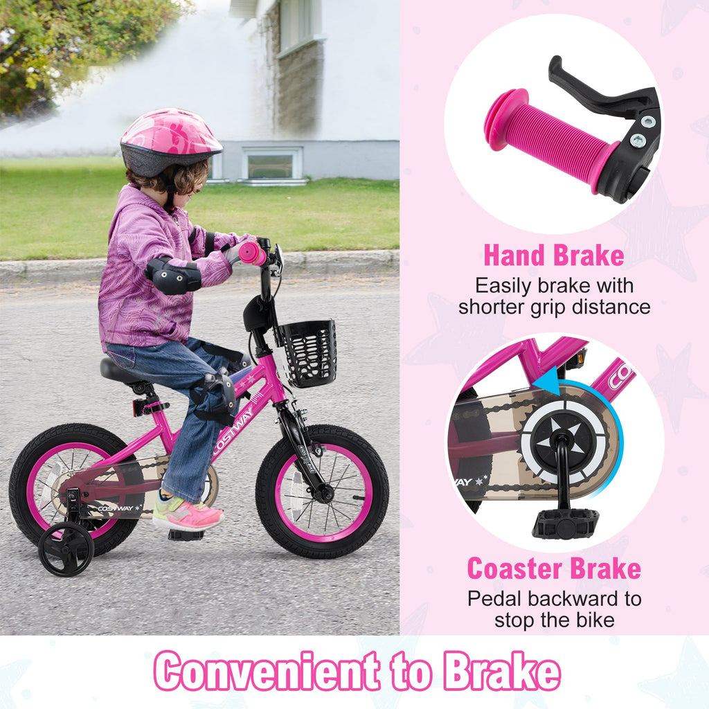 14 Inch Kids Bike Adjustable Bicycle with Front Basket for Children Aged 4-5 Years Old