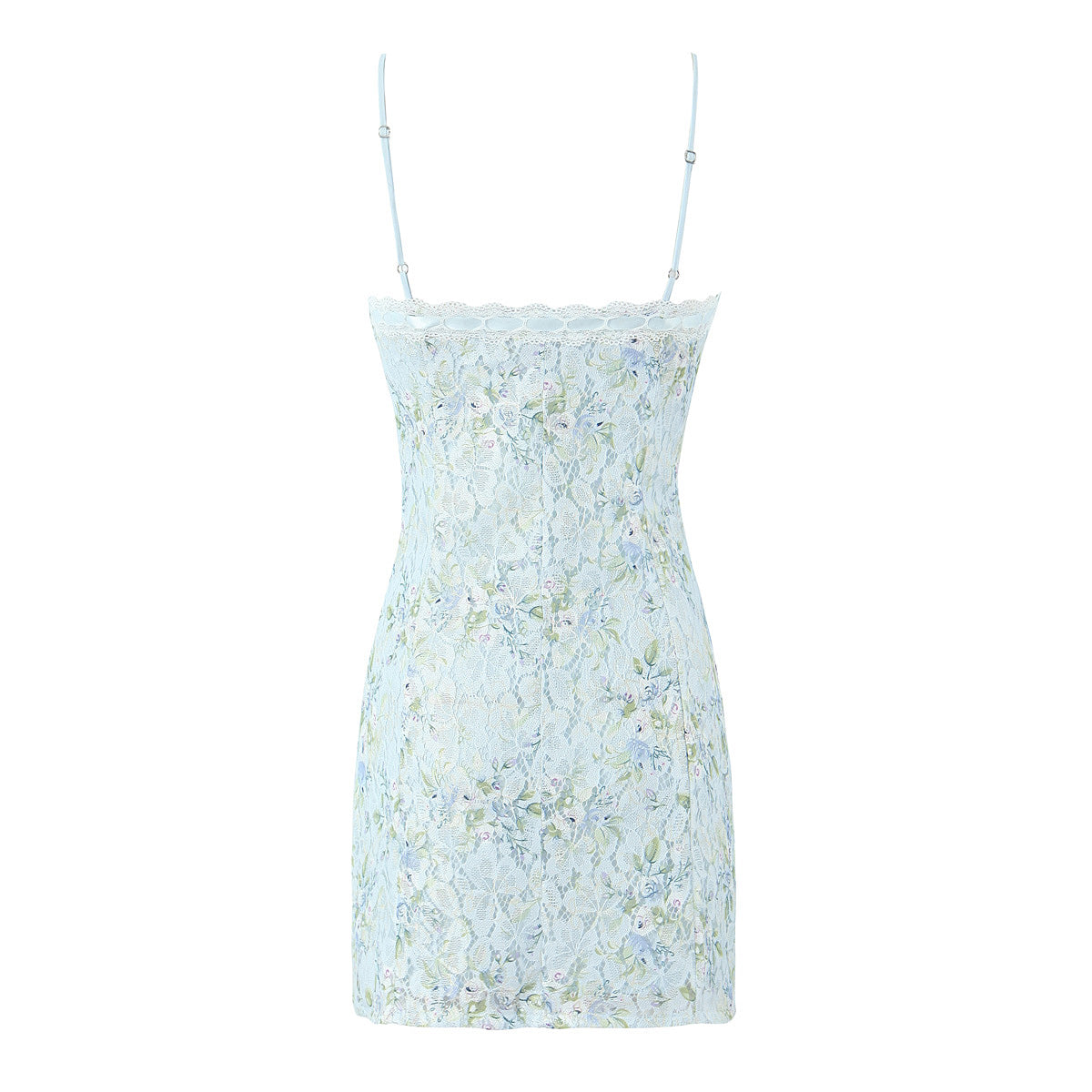 Dulce vestido corto con estampado elegante y encaje, con tirantes, estilo francés sexy y ajustado, de cadera.