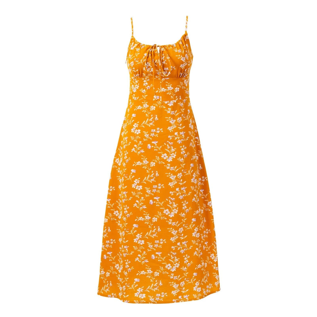 Summer Women Sexy Sexy Vacation Maxi Dress Casual Small Floral Tight Waist Sling Dress