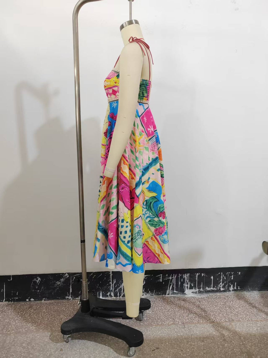 Summer Oil Painting Printing Sleeveless Seaside Vacation Beach Sling Maxi Dress