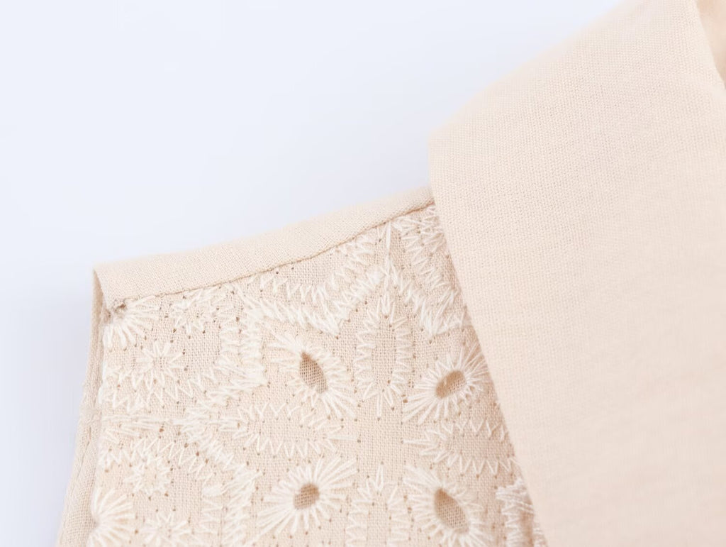 Women Clothing Summer Office Sleeveless Hollow Out Cutout Embroidery Short Dress