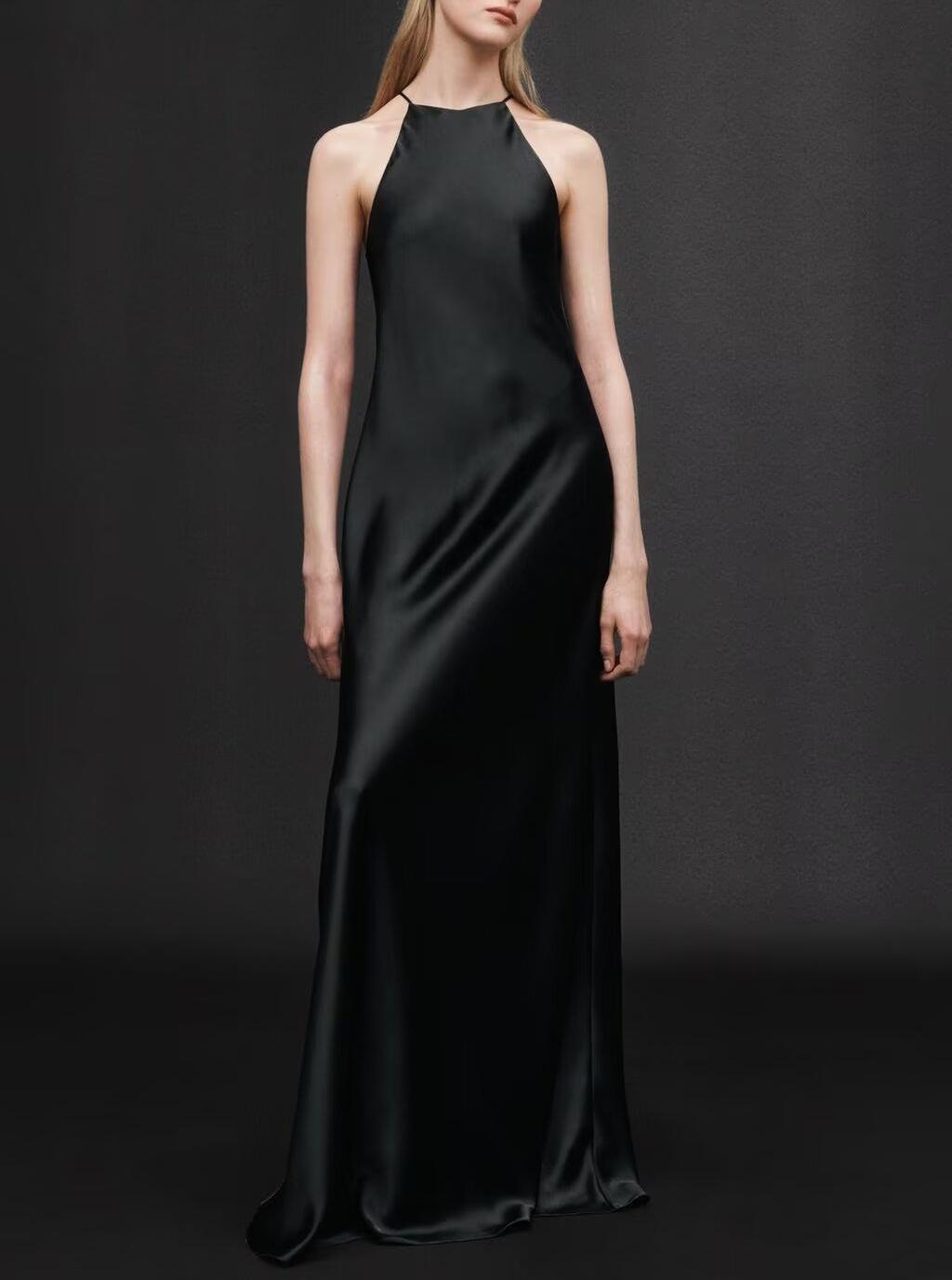 Summer Women Clothing Minimalist Elegance Sleeveless Slim round Neck Silk Satin Texture Midi Dress