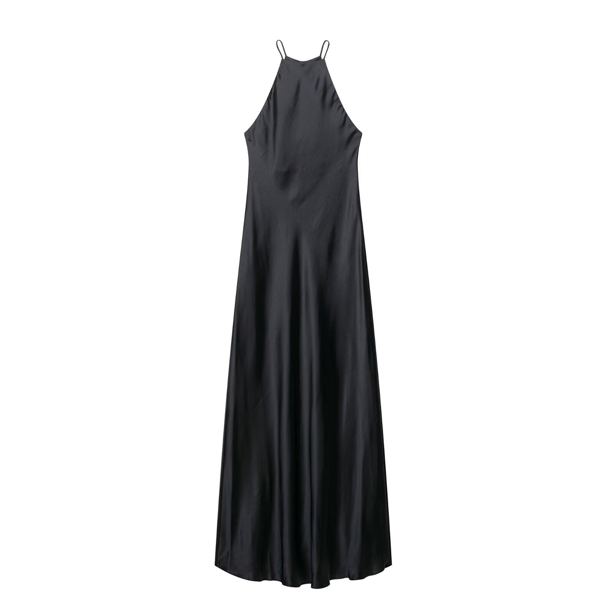 Summer Women Clothing Minimalist Elegance Sleeveless Slim round Neck Silk Satin Texture Midi Dress