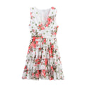 Lady Gold Floral Dress Women Summer Wear V neck Tight Waist Dress Sleeveless Laminated Vest Dress