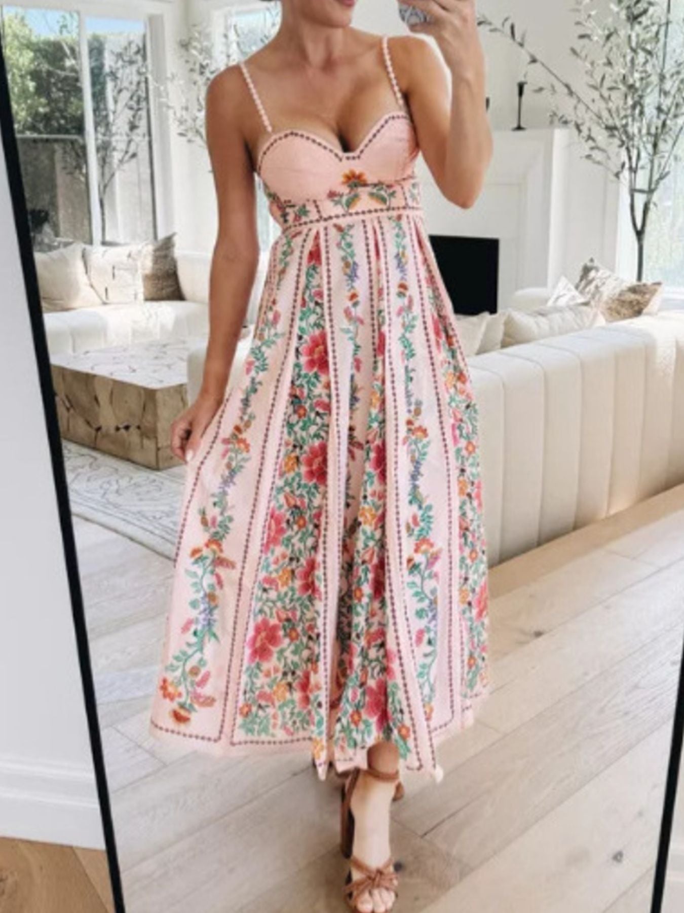 Floral Print Sweetheart Neck Cami Dress