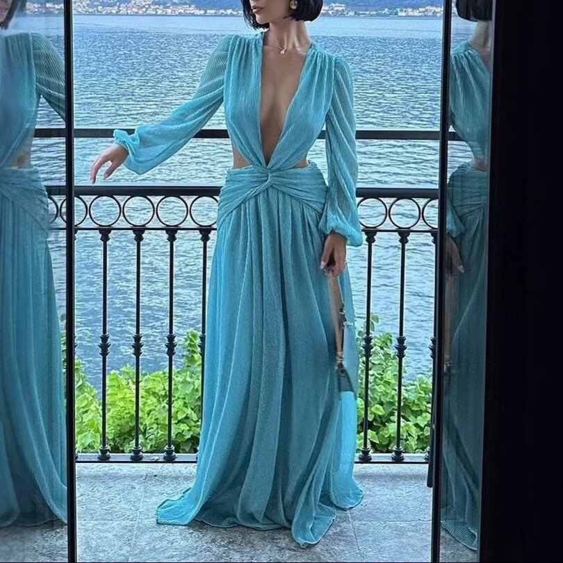 Vestido Maxi de Mujer Sexy de Vacaciones en la Playa, Conjunto Crop de Verano de Color Liso con Ambiente Costero