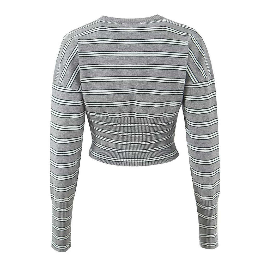 Fall Striped Sweater Top Sexy Slim Slimming Single Breasted Cardigan Coat for Women