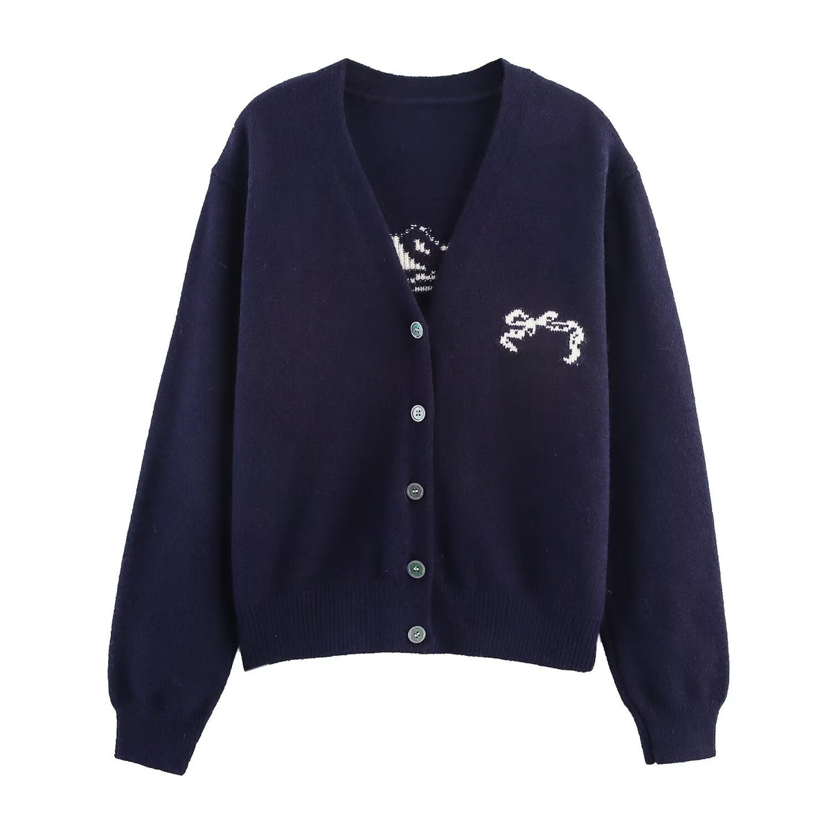 Autumn Women Casual All Match Loose Bow Ribbon Jacquard Sweater